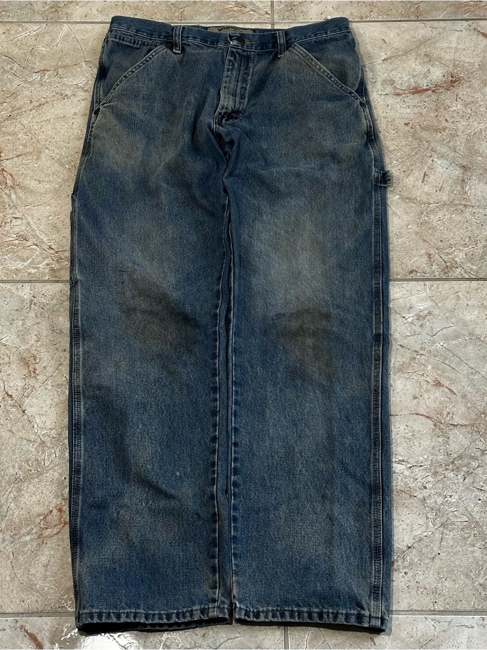 Wrangler Carpenter Jeans 32x32 Faded Distressed Workwear Denim